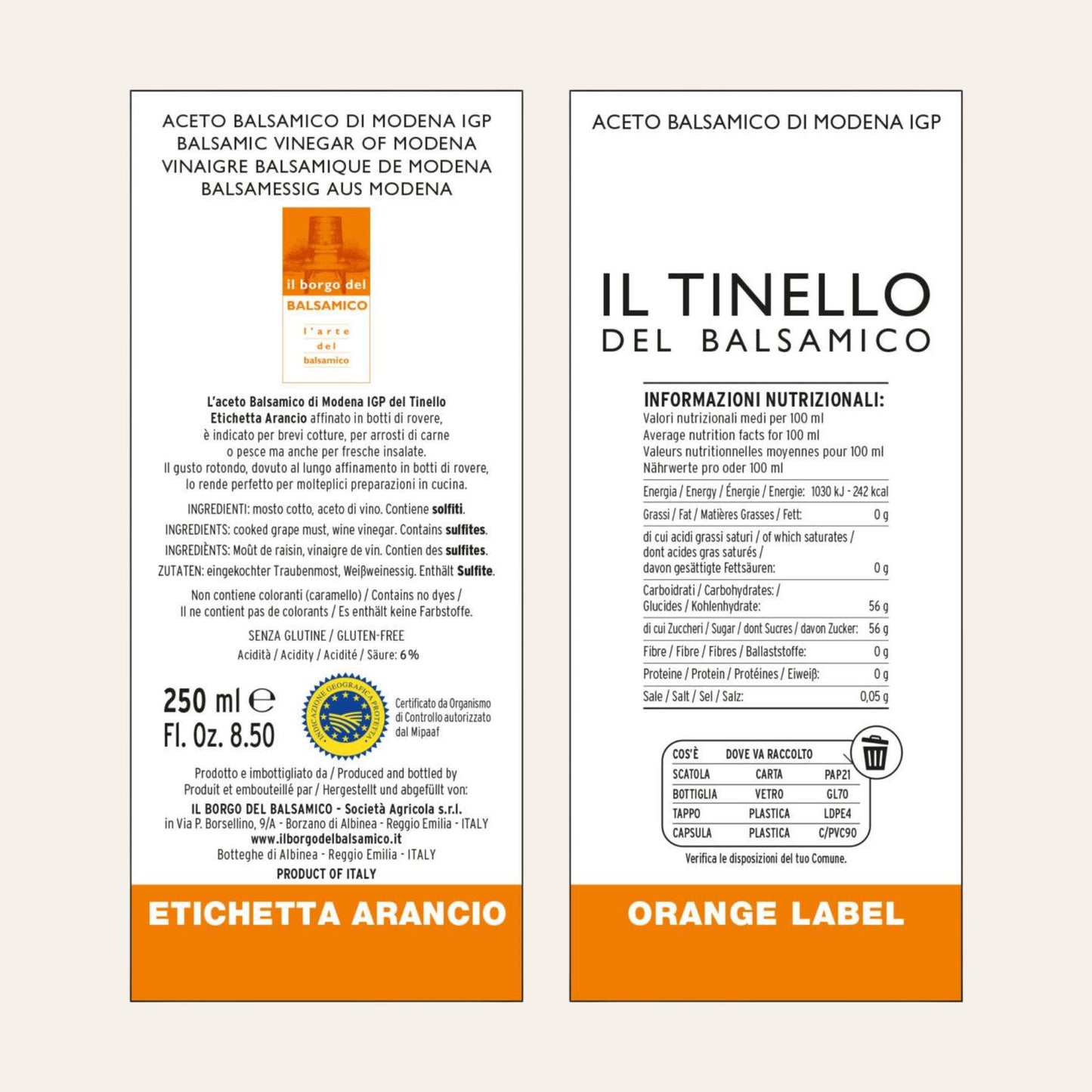 ACETO BALSAMICO DI MODENA IGP - IL TINELLO ETICHETTA ARANCIO